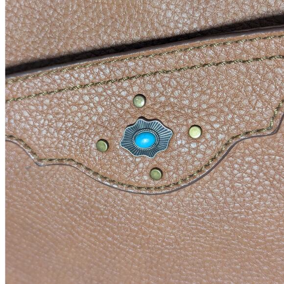 Catchfly Studio Western Leather Purse Shoulder Bag Brown Turquoise Crossbody - Picture 3 of 7